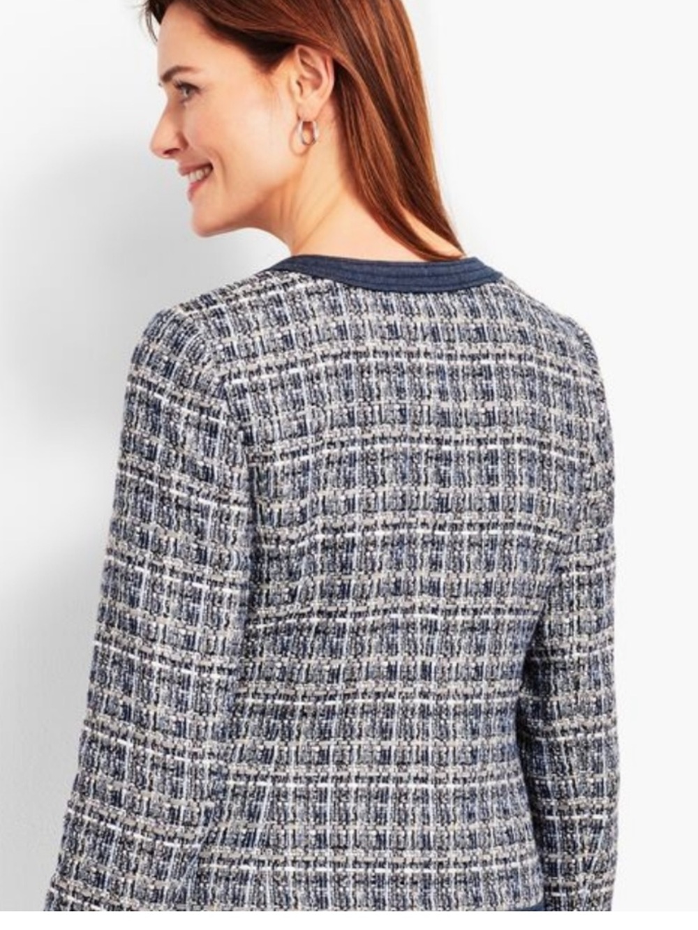 Talbots Chambray Trim Tweed Jacket Size 14 - Picture 2 of 15